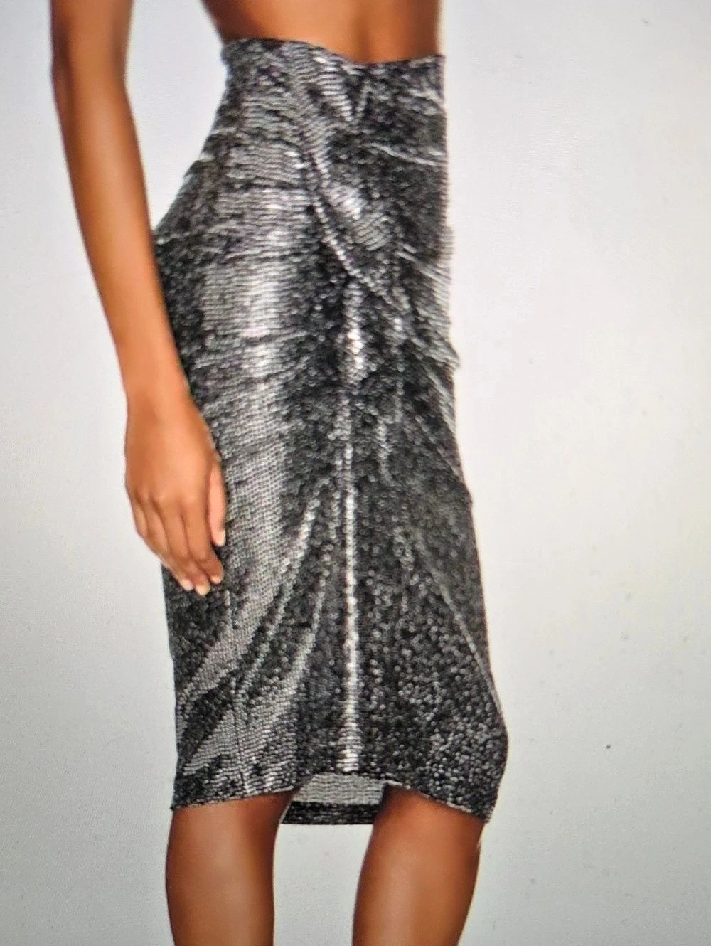 Isabel Marant Dolene Ruched Sequin Midi Skirt in Silver Size 36 NWT - Picture 4 of 9
